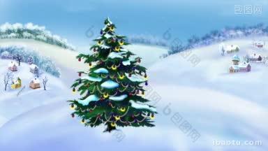 圣诞树在奇妙的冬日手工动画经典卡通风格